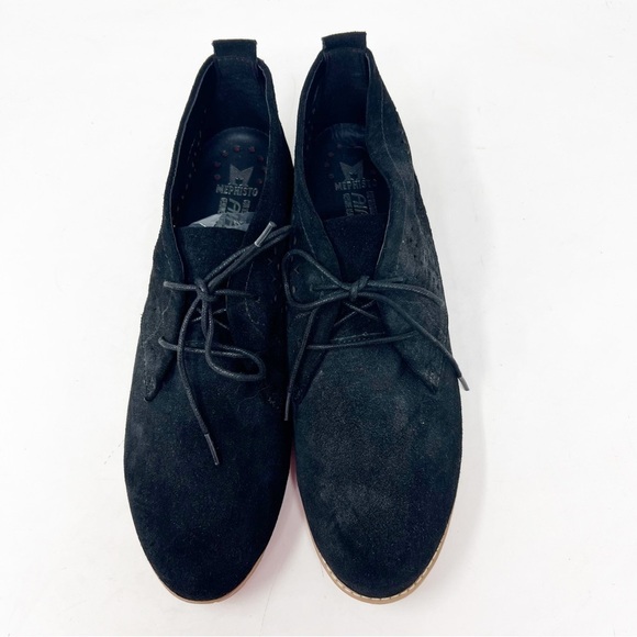 MEPHISTO BLACK SUEDE PERFORATED LASER CUT LACE UP ANKLE BOOTIES BOOTS SZ 11 - Picture 2 of 9